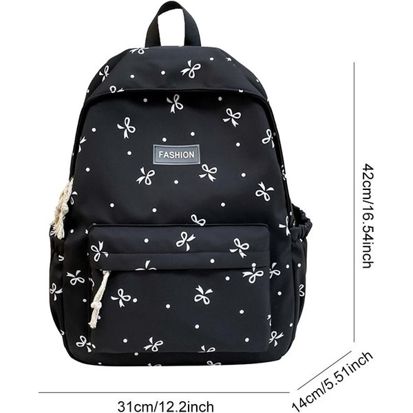 Mochila Escolar Estudiante Blanca Floral Bolsas Escolares Estampado Floral Mochila VersáTil Mochila Con Lazo Mochila Escolar Bolsa Para Acampar Al Aire Libre Negro-image