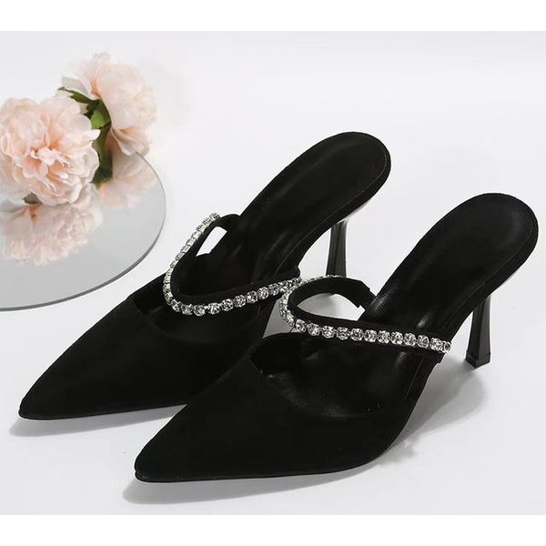 Sandalias De TacóN Alto Sexis Para Mujer, Sandalias De Verano Con Punta Puntiaguda Y Cristales, Chanclas De TacóN. 38-image