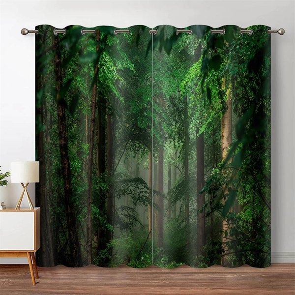 ZasłOny LeśNe DżUngla Drzewo Sceneria Przyrodnicza ZasłOna Okienna ŻAluzje Do Salonu Sypialnia Wodospad Rozsuwane Na Boki Lewa I Prawa W70 X H185(Cm)X2&Grommet Top-image
