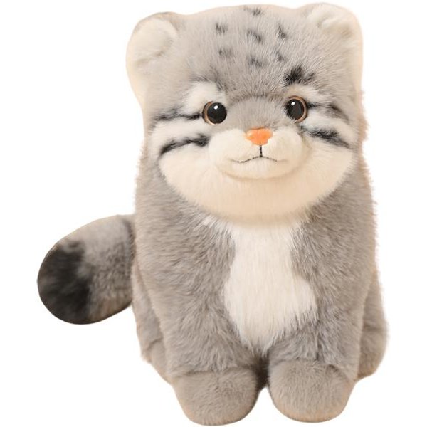 Szary SiedząCy Manul Lalka Pluszowa Pluszowa Zabawka Wypchane Dzikie Zwierzę Pasiasty CęTkowany Puszysty Pluszak UspokajająCy Towarzysz Prezent 22Cm-image