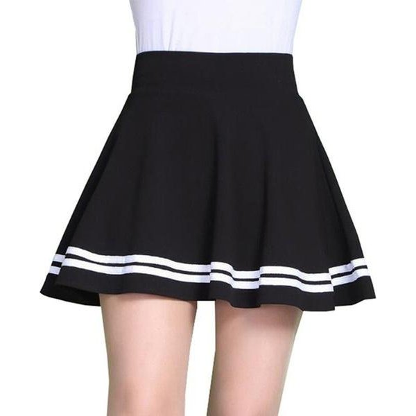 Letnia Moda Damska KoreańSka Wersja Styl Plisowana SpóDnica Jednolity Kolor Wysoka Talia Casual Mini SpóDnica Szkolna M Czarny-image