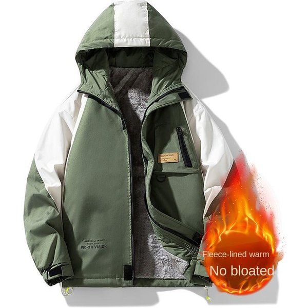 Chaqueta De Trabajo Para Hombre Primavera Y OtoñO Holgada Con Capucha Casual CombinacióN De Colores Talla Grande 4XL Black-image