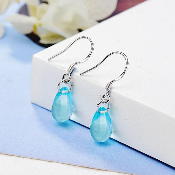 Pendientes De Gota De Agua De Cristal Azul Literarios Para Mujer Pendientes De Plata De Ley 925 Boucle D'oreille S-E666 White-image