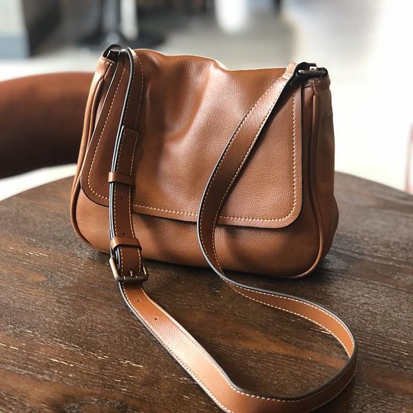 Bolso Simple De Cuero Genuino Para Mujer, Bolsos De Hombro Y Bandolera De Color SóLido Cuero De Vaca Real Natural VersáTil De Ocio MarróN-image