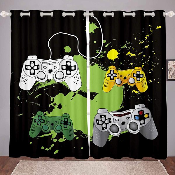 Cortinas De Videojuegos Rojas Para Dormitorio, Sala De Estar, NiñOs, Control De Videojuegos, Cortinas Para Ventanas, DecoracióN Novedosa Para HabitacióN W60H60(Cm)X2Pcs&Grommet Top-image