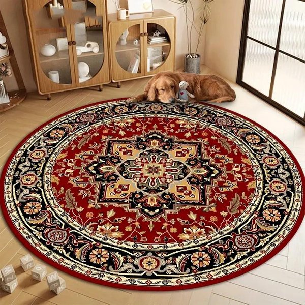 Vintage Czerwony OkrąGłY Dywan Perski Tradycyjny Orientalny Medalion Boho Dywan PodłOgowy Do Salonu Sypialni WystróJ Domu 80X80Cm-image