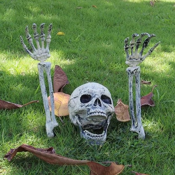 Estacas De Esqueleto Realistas Con Cuervo Y Ojos Rojos Manos De Zombi Y Calavera Set Para DecoracióN De Cementerio Patio CéSped JardíN-image