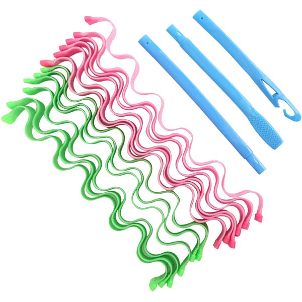 Zestaw Do Stylizacji LokóW Spiralnych DIY Plastikowe WałKi Do Stylizacji LokóW Spiralnych Do WłOsóW Dla Kobiet DziewcząT Ekstra DłUgie WłOsy 45Cm 17.7In (12Szt) Pink-image