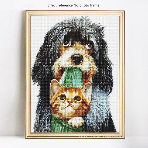 Pintura Diamante 5D Redonda Completa Animal Perro Y Gato Bordado Venta Imagen Diamante PedreríA 20X30-image