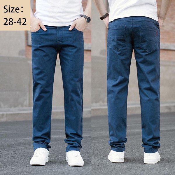 Pantalones Delgados De Verano Para Hombres Pantalones Casuales De Tendencia Suelta Pantalones Rectos Rectos De Color SóLido 28 Color Zafiro-image