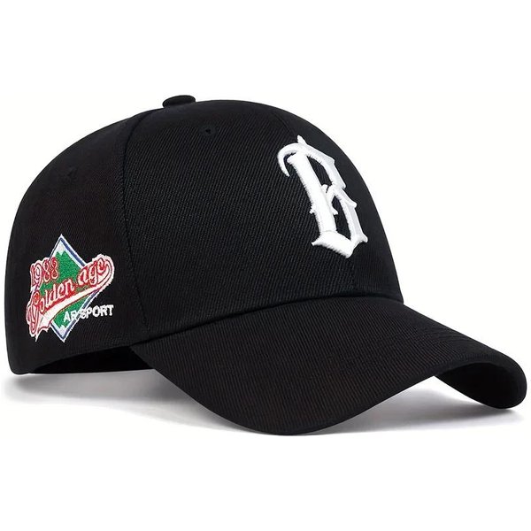 Gorras De BéIsbol Bordadas Con Letra B Unisex Para Primavera Y OtoñO, Sombreros Casuales Ajustables Para Exteriores, Gorra Hip Hop, Gorra De Sol Black-image