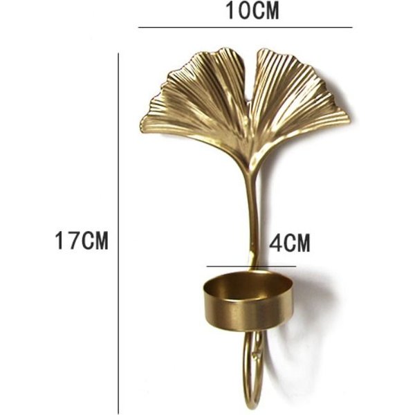 Portavelas De Hoja Arte De Hierro Hecho A Mano Portavelas De Metal Dorado Colgante De Pared Soporte Para Velas DecoracióN Del Hogar-image