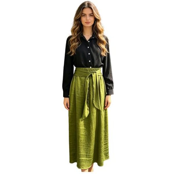 Conjunto De 2 Piezas Para Mujer Con Falda Maxi, Camisa De Manga Larga Con Botones Y Falda De Cintura Alta, Conjuntos A Juego, Conjuntos Para Estar En Casa De Vacaciones De Verano XXL-image