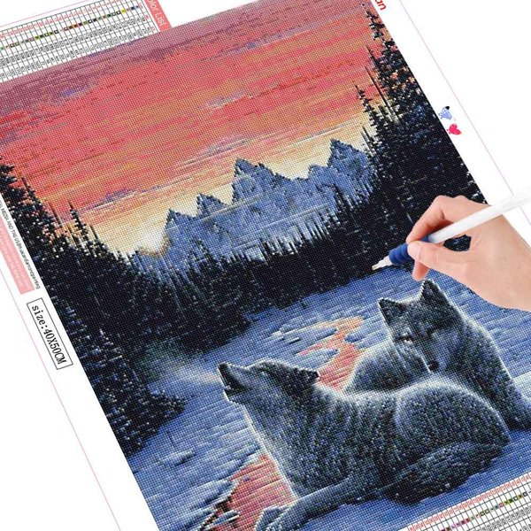 Pintura De Diamantes Lobo Invierno Nieve Animal Bordado De Diamantes Mosaico Cuadrado Completo 20X30CM-image