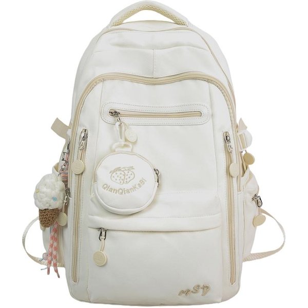 Mochila Escolar Juvenil Para Mujer De Gran Capacidad Mochila De Estudiante Bolsa Para Ordenador Blanco-image