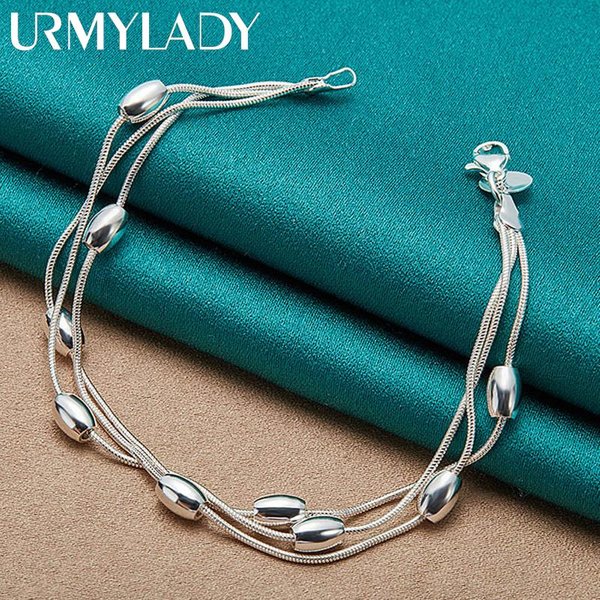 Pulsera De Plata De Ley 925 Con Cuentas, JoyeríA Fina A La Moda MB085 20Cm Black-image