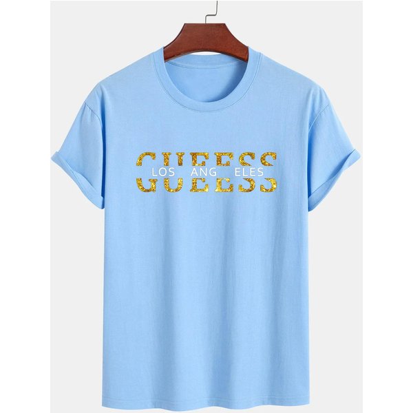 Camiseta De Mujer 100% AlgodóN Puro Verano Casual Holgada Moda Guess Los ÁNgeles Letra Estampada Cuello Redondo Manga Corta Camiseta 2XL Gray-image
