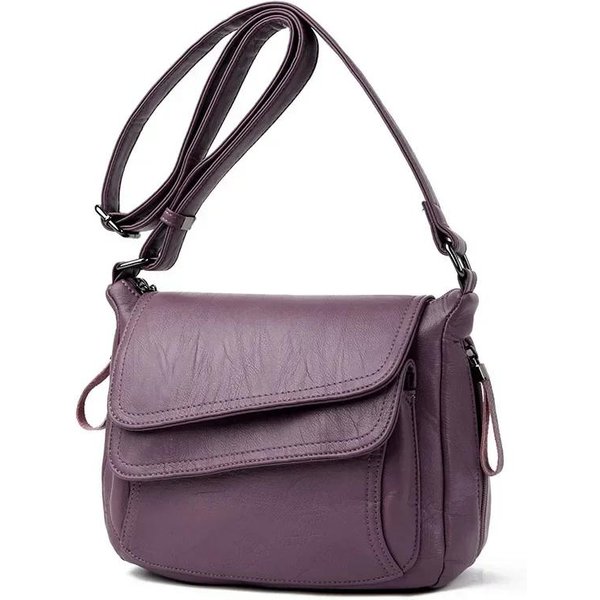 Luksusowa MięKka SkóRzana Torebka Damska Projektantka Torba Na Ramię Crossbody Wysokiej JakośCi Elegancka Portmonetka Damska Fioletowy-image