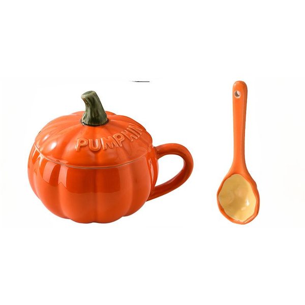 Taza De Calabaza Con Tapa Cuchara Taza De Agua De Alto Valor Oficina Hogar Taza De Desayuno PráCtica 320Ml-image