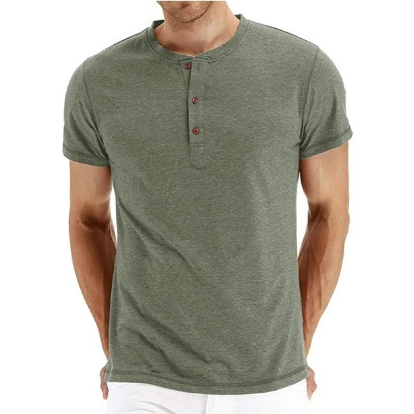 Nueva Camiseta Para Hombre, DiseñO De Moda Con Cuello Henry, Camisetas Lisas Ajustadas, Camisetas Para Hombre, Camisetas De Manga Corta Para Hombre L Verde-image