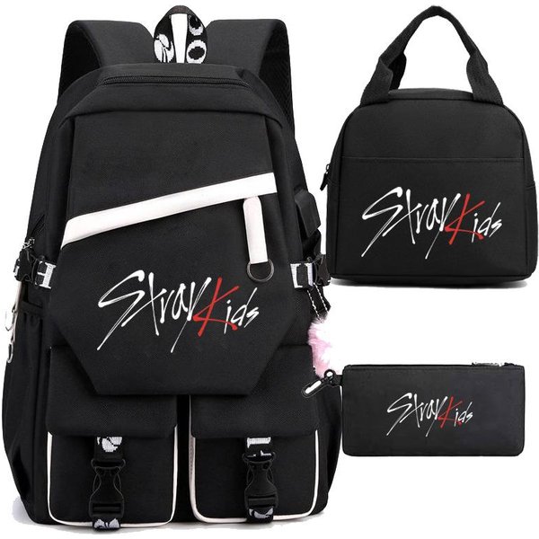 Set De Tres Piezas PeriféRico De Stray Kids Con Mochila, Lonchera Y Estuche Para LáPices Bolsa De Estudiante One Size Fits All-image