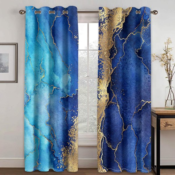 2 Panelowe Marmurowe ZasłOny RóżOwo-ZłOte Szare ZasłOny Do Luksusowej Sypialni Salonu Kuchni ŻAluzje Okienne Grommet Top Cortinas Rideau 100W130H(Cm)40X51In&Rod Pocket-image
