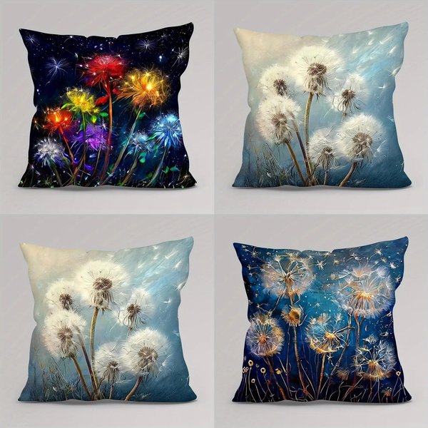Funda De Almohada Con Estampado De Diente De LeóN NóRdico, Doble Cara, Felpa Corta, Adecuada Para Sala De Estar, Dormitorios, SofáS, CojíN Decorativo 60X60Cm-image