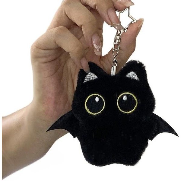 Czarny Kot Pluszowy Breloczek SkrzydłO Ducha Uroczy Kociak Breloczek Do Kluczy Pluszowa Zabawka Wisiorek Urocze Akcesoria Do Plecaka Kawaii Wisiorek Do Torebki Black-image