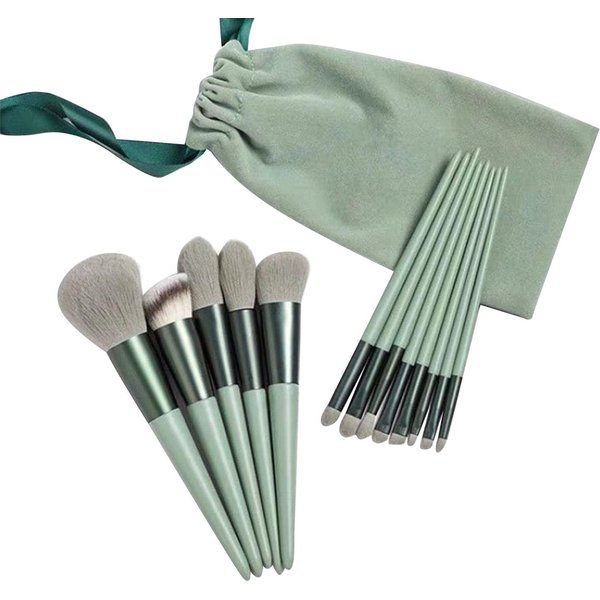 Kit De 13 Brochas De Maquillaje Con Bolsa De Almacenamiento Para Base, Polvos Sueltos, Rubor, Corrector, Sombra De Ojos Verde-image