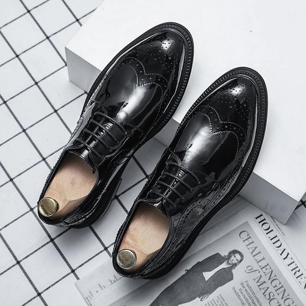 Zapatos Casuales De Cuero Para Hombre Zapatos Oxford De Lujo Para Hombre Mocasines Transpirables Blancos Zapatos De Vestir De Negocios Hombre Zapatos Brogue 43 Negro-image