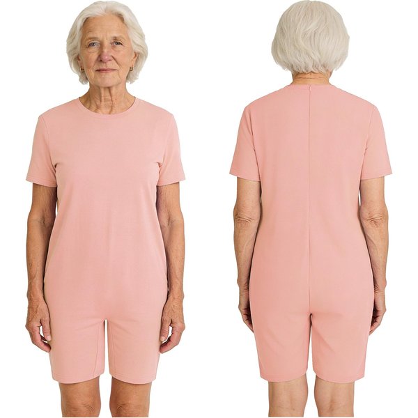 S-3XL Unisex Dla DorosłYch Kombinezon Adaptacyjny ZapobiegająCy Rozbieraniu OkrąGłY Dekolt KróTki RęKaw KróTki Dół ZapięCie Na Zamek Z TyłU JednoczęśCiowe Rompersy Dla OsóB Starszych PacjentóW Ze Specjalnymi Potrzebami 3XL Beige-image