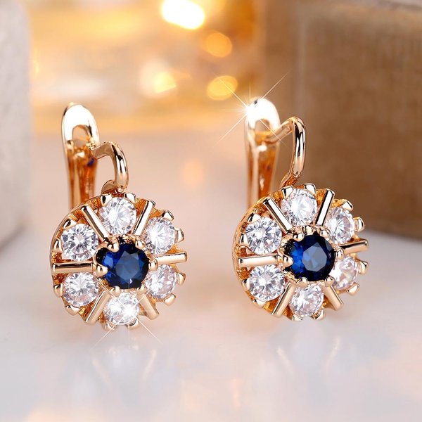 Exquisitos Pendientes Colgantes De Flores Blancas Y Azules Para Mujer Pendientes De Lujo Color Oro JoyeríA De Moda Regalos Azul/Oro-image