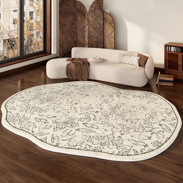 Nieregularny Pluszowy Dywan Do Salonu Francuskie Retro Dywany Do Salonu Luksusowy Kremowy Dekoracja Do Sypialni Dywan DużEj Powierzchni Domowy Puszysty MięKki Dywanik 80X120Cm-image