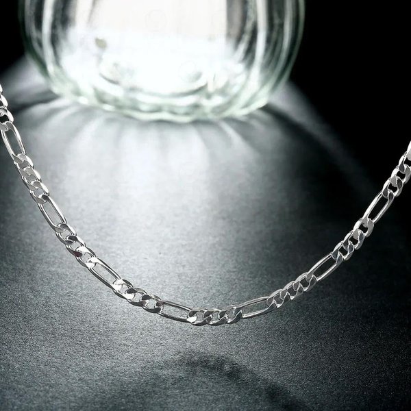 Collar De Cadena Figaro De Plata 925 De 4 Mm 40-75 Cm Para Mujeres Hombres Collar Largo JoyeríA Hip Hop Regalo 70Cm White-image