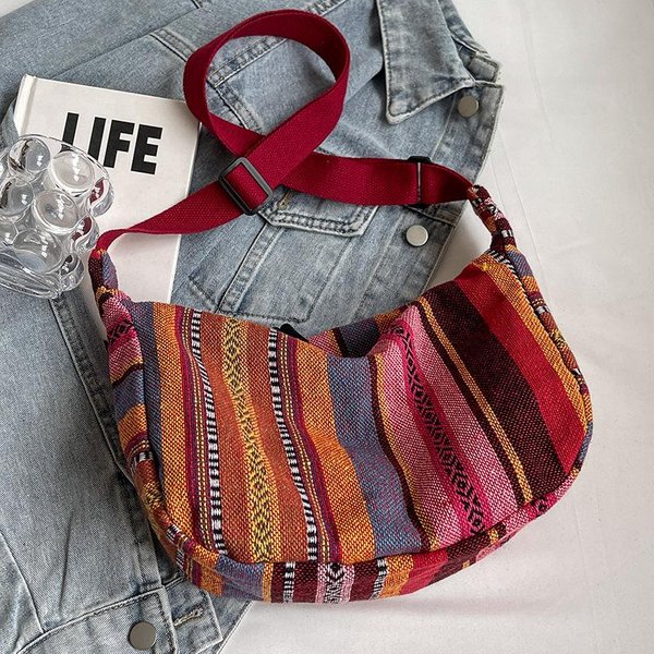Torba W Stylu Etnicznym O DużEj PojemnośCi Nowa Modna Torebka Crossbody W KształCie Pieroga Ins Retro Wszechstronna Torba Na Ramię Kobiety Orange-image