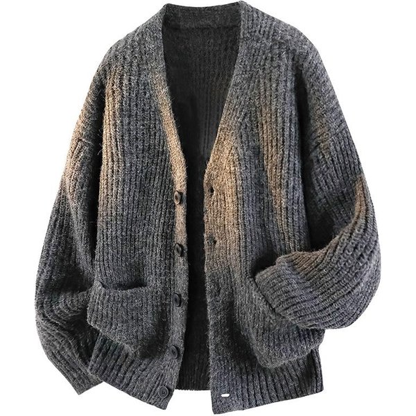 Chaqueta SuéTer De OtoñO Para Hombre De Corte Relajado: CáRdigan Informal De Punto De Color SóLido XL Gris Oscuro-image