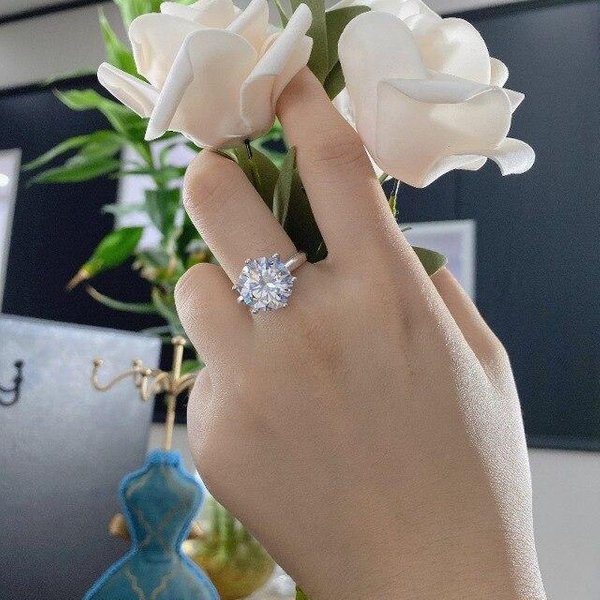 Anillos De Diamantes Brillantes De Plata Esterlina S925 Para Mujer, Anillo De Compromiso De Boda, JoyeríA Fina, Regalo, Anillo De Lujo Para Mujer 9 Gray-image