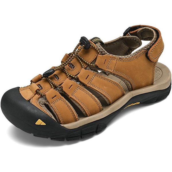 Sandalias De Cuero Genuino De Verano Con Suela Gruesa Y Punta Cerrada Zapatos De Playa Para Hombre Zapatos De MontañA Talla Grande Zapatos Casuales Para Exteriores 47-image