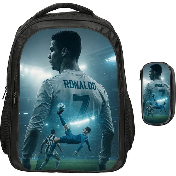 Mochila De Doble Capa Ronaldo Estrella Del FúTbol CR Set De 2 Piezas Mochila, Bolsas Para LáPices Deportivas De FúTbol Bolsas Escolares Mochila Rucksack-image