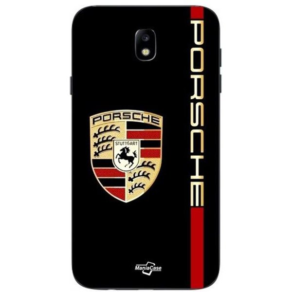 Coque Samsung Galaxy J7 2018 Porsche Logo Rouge Et DoréE Fond Noir Maniacase Negro-image