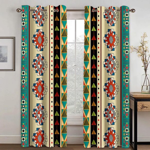 Cortinas Estilo Bohemio Europeo Estampado De Cuadros De Colores 2 Paneles DecoracióN De Ventana Para Hogar Marroquí Sala De Estar Dormitorio Estudio Cortinas 100W130H(Cm)40X51In&Rod Pocket-image