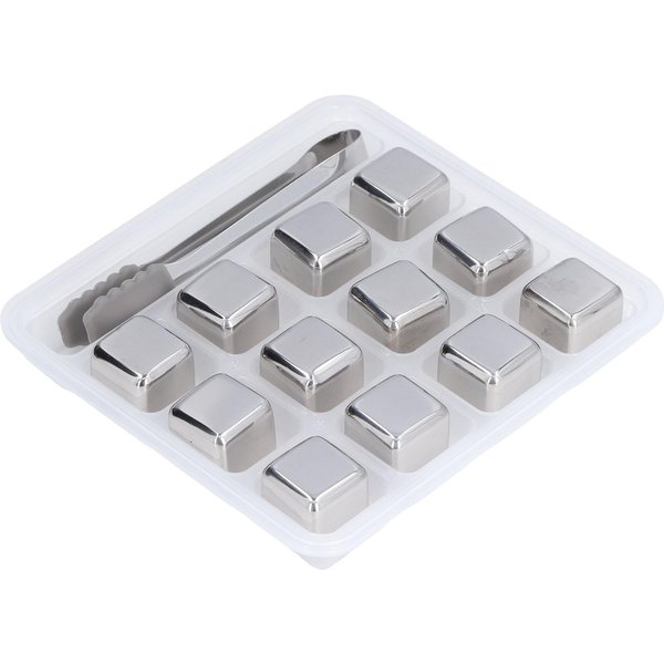 12 Piezas Piedras De Whisky Con Pinzas Caja De Almacenamiento Reutilizables Cubitos De Hielo Para Bebidas De Acero Inoxidable Set Para El Hogar White-image