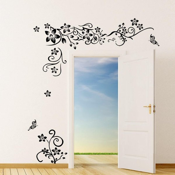 Adhesivo De Pared De PVC Enredadera De Flores Negras Vinilo Adhesivo ArtíStico DecoracióN Para Sala De Estar Dormitorio Removible-image
