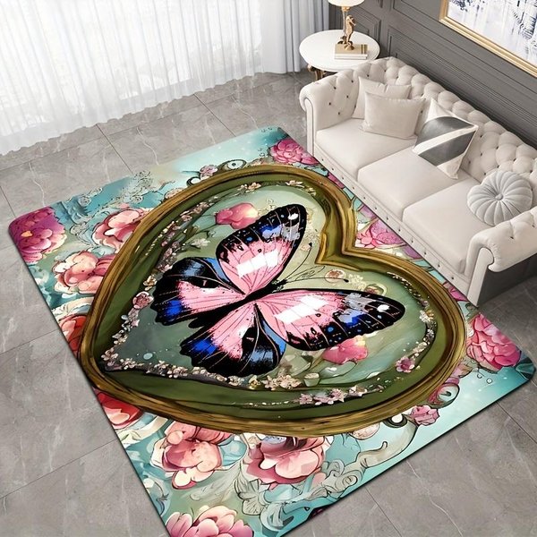 Dywanik Do Pokoju Gier Z Motylami I Sercami - MożNa Prać W Pralce Mata PodłOgowa Do Sypialni Kuchni Pralni ŁAzienki Przedpokoju WystróJ Domu 80X120Cm-image