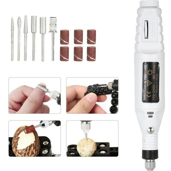 14Pcs 100V240V Mini Herramienta Taladro Amoladora EléCtrica Velocidad Variable Rotatoria Pluma De Grabado Herramienta Para Tallar Set EU Plug Blanco-image
