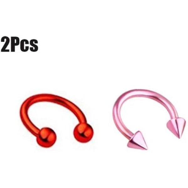 2 Szt. Kolczyk PodkóWka Z Kolcami StożKowymi Do Septum Nosa Ze Stali Chirurgicznej, KółKa Do SutkóW, Kolczyk Do Septum Nosa, Brwi, Ucha, BiżUteria Do CiałA Red-image