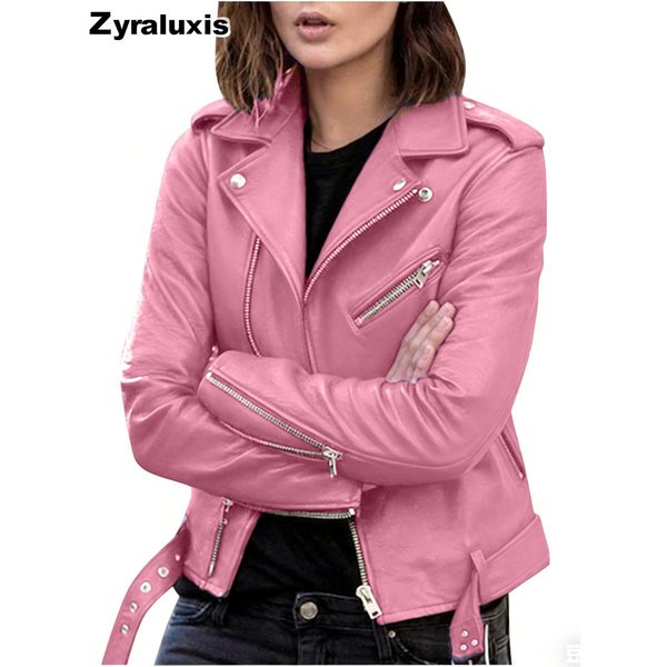Chaqueta Abrigo De Cuero Oversize Para Mujer Primavera/OtoñO Ajuste Motociclista Chaqueta De Invierno Ajustada Ropa De Abrigo De Cuero PU Para Mujer 4XL MelocotóN-image