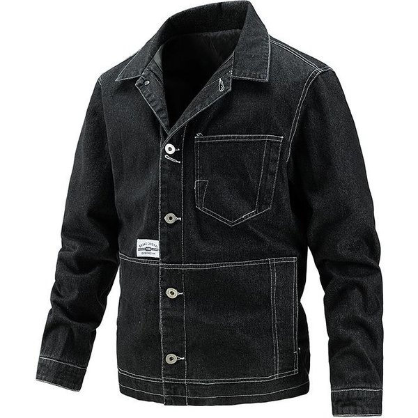 Chaqueta Vaquera De OtoñO Para Hombre, Marca De Moda, Holgada, Estilo Europeo Callejero, Estilo Hong Kong 5XL Black-image