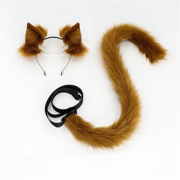 2 Szt./Zestaw Pluszowe Uszy Kota I Ogon Zestaw Realistyczna Opaska Lolita Ogon Kota Rekwizyty Cosplay RęCznie Robione Symulacja Uszu ZwierząT Ear And Tail Brown-image