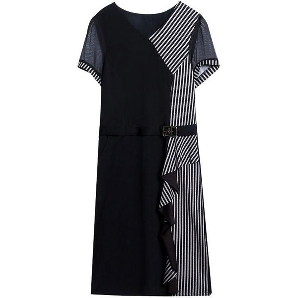 Vestido Negro Talla Grande Mujer Primavera Verano Estilo Nuevo Temperamento Cubriendo Vientre Cintura Se VeíA MáS Delgada Falda Larga XL Negro-image
